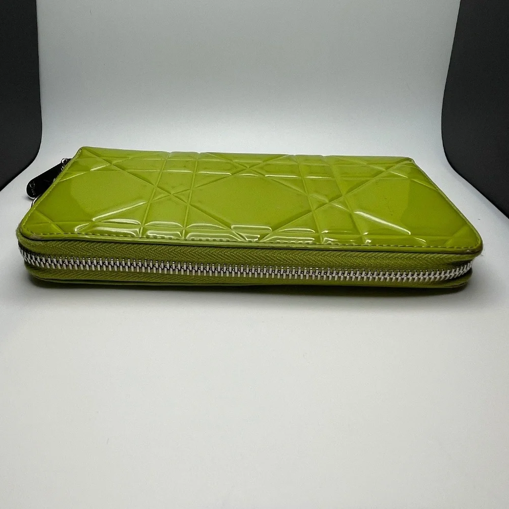 Dior Lady Dior Cannage Patent Leather Zip Around Long Wallet - Preowned